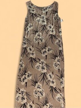 Kathie Lee Collection Taupe Floral Scoop Neck Dress